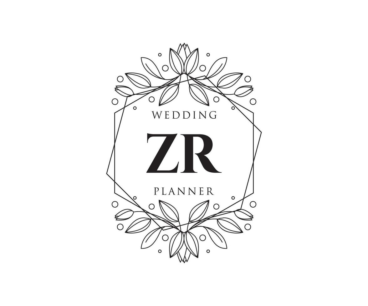 zr initialer brev bröllop monogram logotyper samling, hand dragen modern minimalistisk och blommig mallar för inbjudan kort, spara de datum, elegant identitet för restaurang, boutique, Kafé i vektor