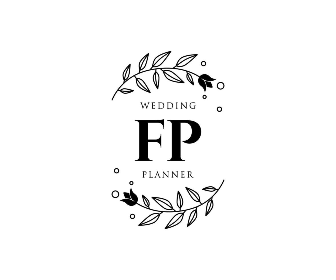 fp initialer brev bröllop monogram logotyper samling, hand dragen modern minimalistisk och blommig mallar för inbjudan kort, spara de datum, elegant identitet för restaurang, boutique, Kafé i vektor