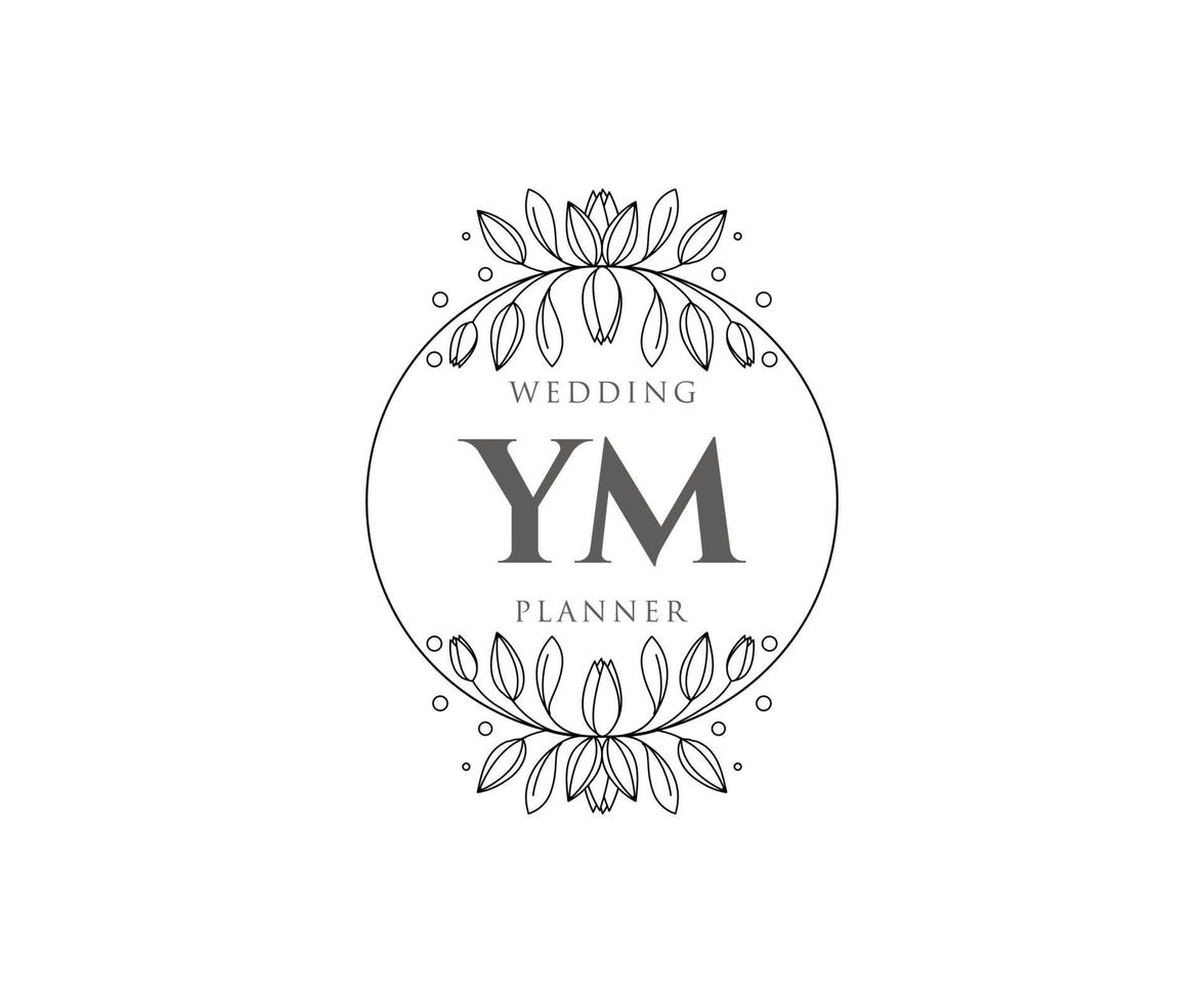 ym initialer brev bröllop monogram logotyper samling, hand dragen modern minimalistisk och blommig mallar för inbjudan kort, spara de datum, elegant identitet för restaurang, boutique, Kafé i vektor