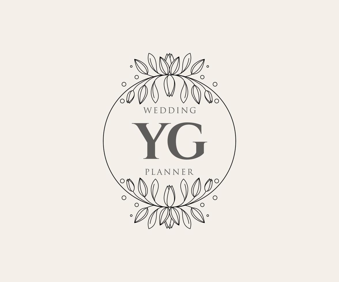 yg initialen brief hochzeitsmonogramm logos sammlung, handgezeichnete moderne minimalistische und florale vorlagen für einladungskarten, save the date, elegante identität für restaurant, boutique, café im vektor