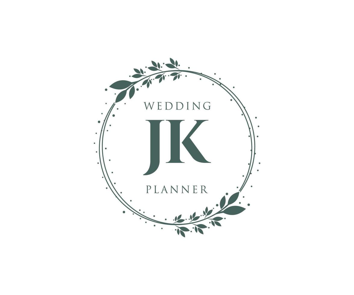 jk initialer brev bröllop monogram logotyper samling, hand dragen modern minimalistisk och blommig mallar för inbjudan kort, spara de datum, elegant identitet för restaurang, boutique, Kafé i vektor