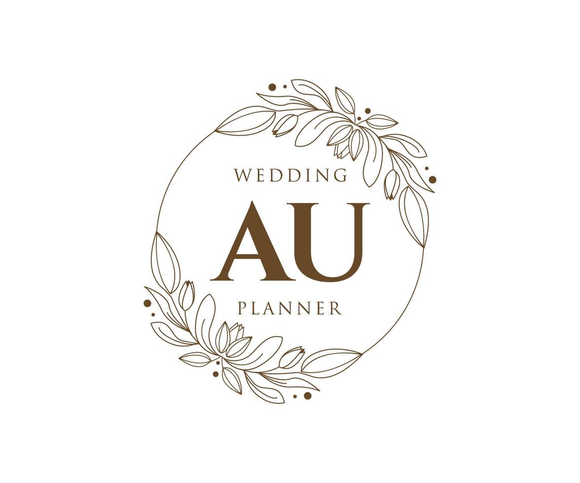 Au Initialen Brief Hochzeit Monogramm Logos Sammlung, handgezeichnete moderne minimalistische und florale Vorlagen für Einladungskarten, Save the Date, elegante Identität für Restaurant, Boutique, Café im Vektor