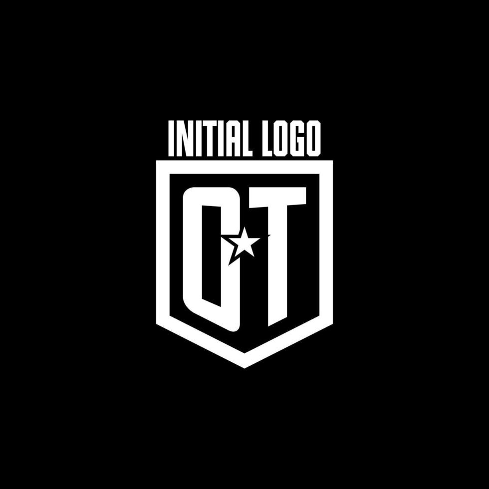 ot första gaming logotyp med skydda och stjärna stil design vektor