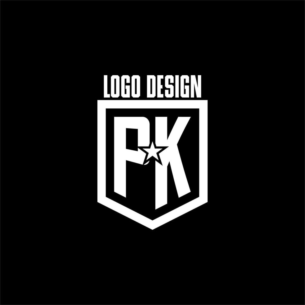 pk anfängliches Gaming-Logo mit Schild- und Sterndesign vektor