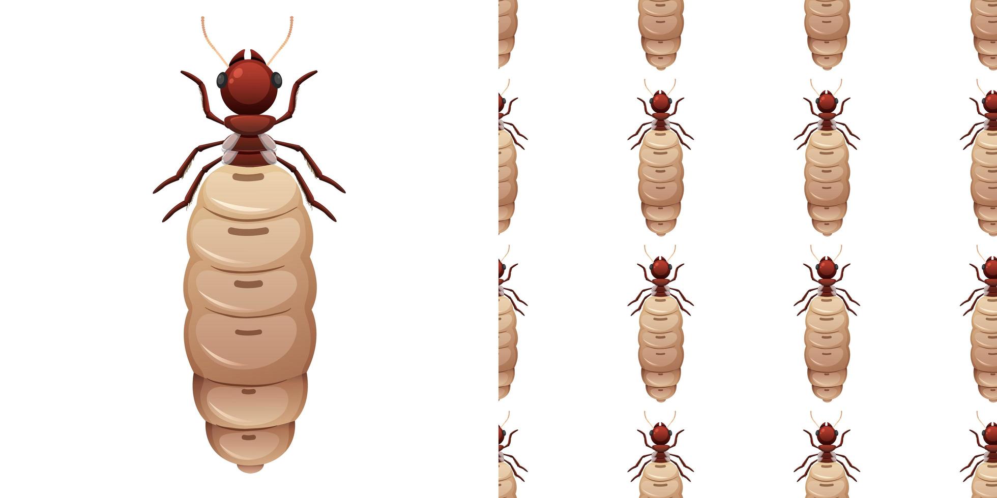 Termiteninsekten isoliert auf weißem Hintergrund und nahtlos vektor