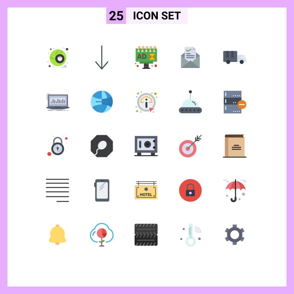moderner Satz von 25 flachen Farben und Symbolen wie Datentransport-Postlastwagen gut bearbeitbare Vektordesign-Elemente vektor