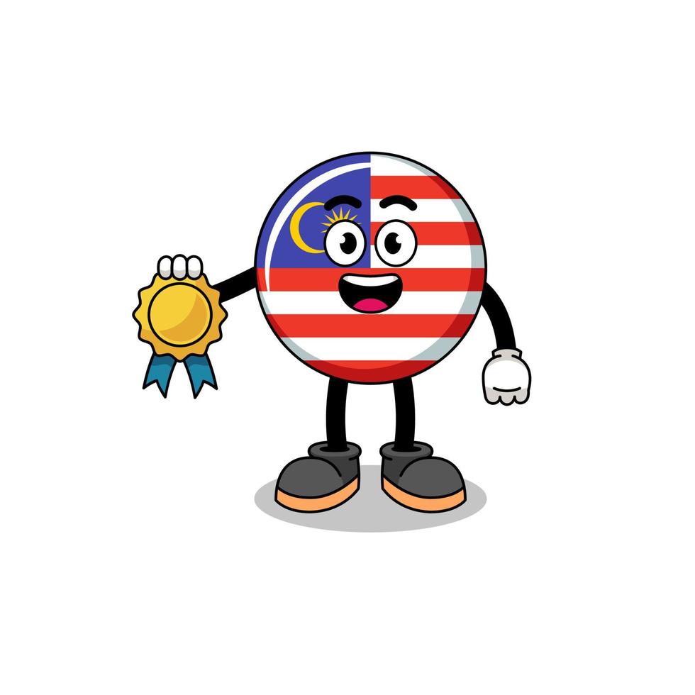 malaysia-flaggen-karikaturillustration mit medaille der zufriedenheitsgarantie vektor
