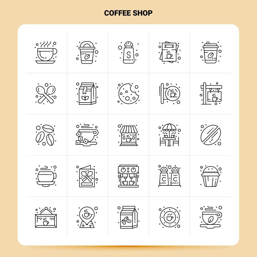 Umriss 25 Coffee Shop Icon Set Vektor Line Style Design schwarze Icons Set lineare Piktogramm Pack Web und mobile Geschäftsideen Design Vektor Illustration