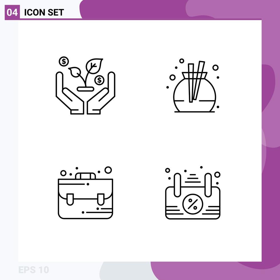 Satz von 4 modernen ui-Symbolen Symbole Zeichen für Finance Board Duftbeutel offen editierbare Vektordesign-Elemente vektor