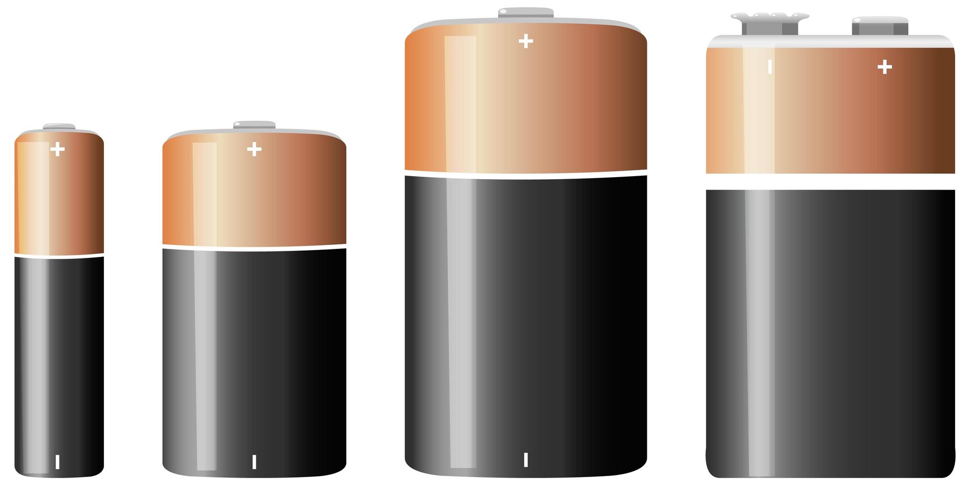 Arten von Alkalibatterien auf weißem Hintergrund isoliert vektor