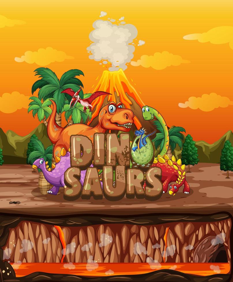 Dinosaurier-Zeichentrickfigur in der Naturszene vektor