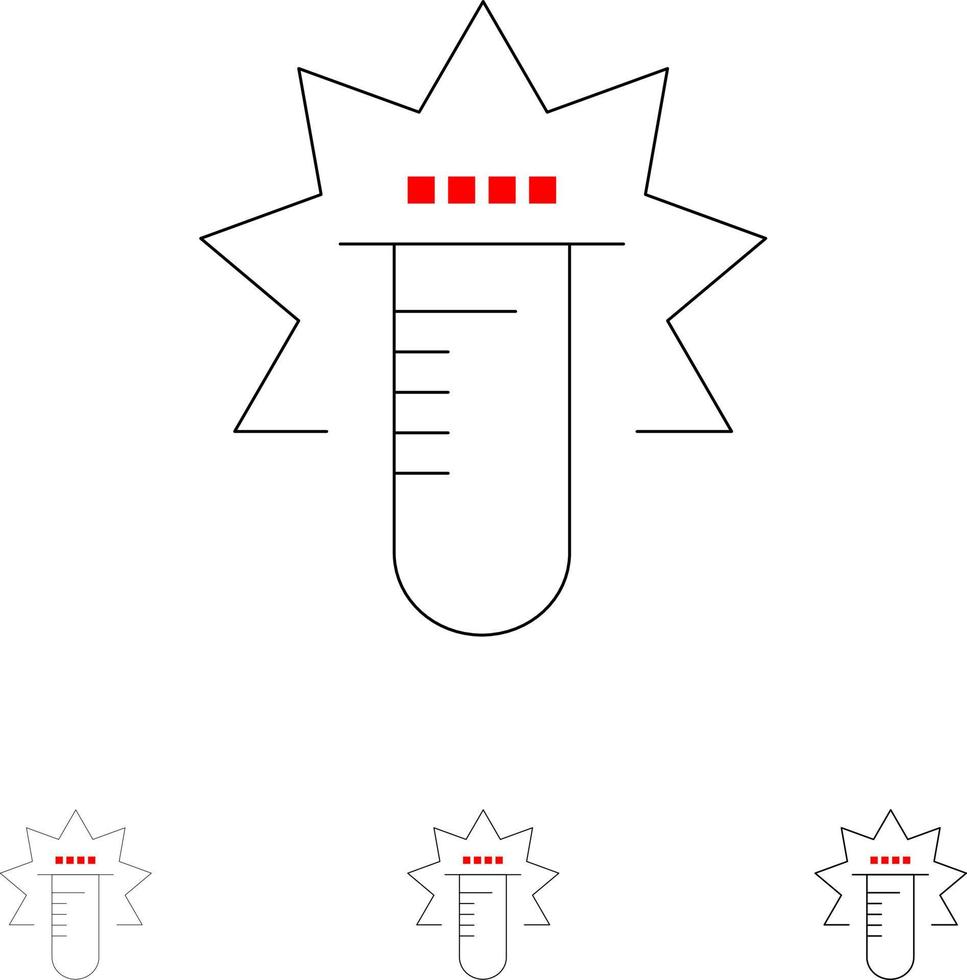 rör testa medicinsk labb djärv och tunn svart linje ikon uppsättning vektor