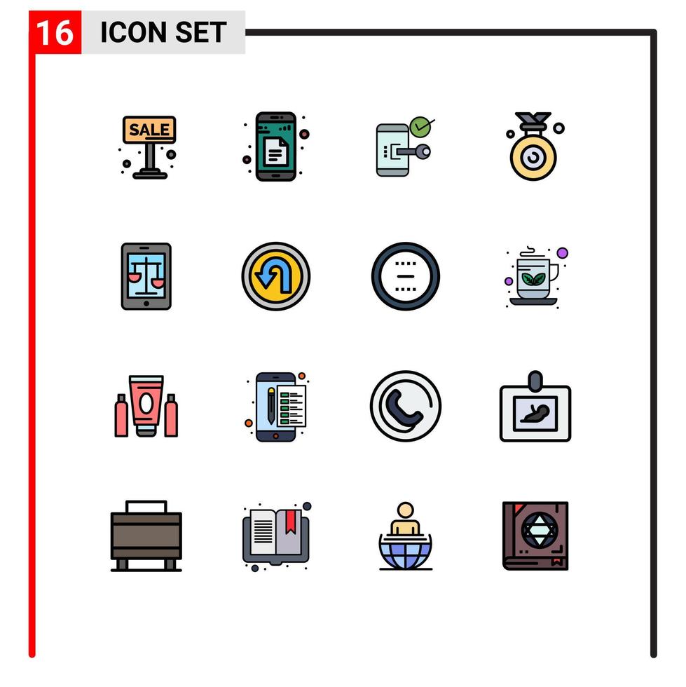 16 universelle, flache, farbgefüllte Linien für Web- und mobile Anwendungen, Gewinnermedaillen-App-Sicherheit, offene, bearbeitbare, kreative Vektordesign-Elemente vektor