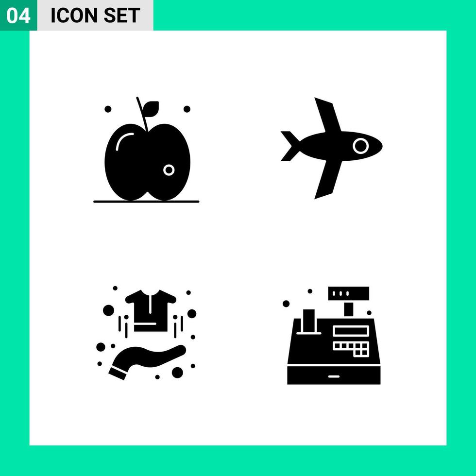 Packung mit 4 Symbolen im soliden Stil, Glyphensymbole für den Druck kreativer Zeichen, isoliert auf weißem Hintergrund 4 Symbolsatz, kreativer schwarzer Symbolvektorhintergrund vektor