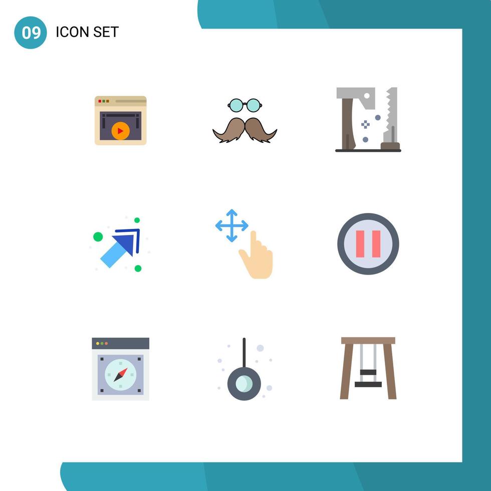Gruppe von 9 flachen Farbzeichen und Symbolen für Finger nach oben männliche Pfeilsäge editierbare Vektordesign-Elemente vektor