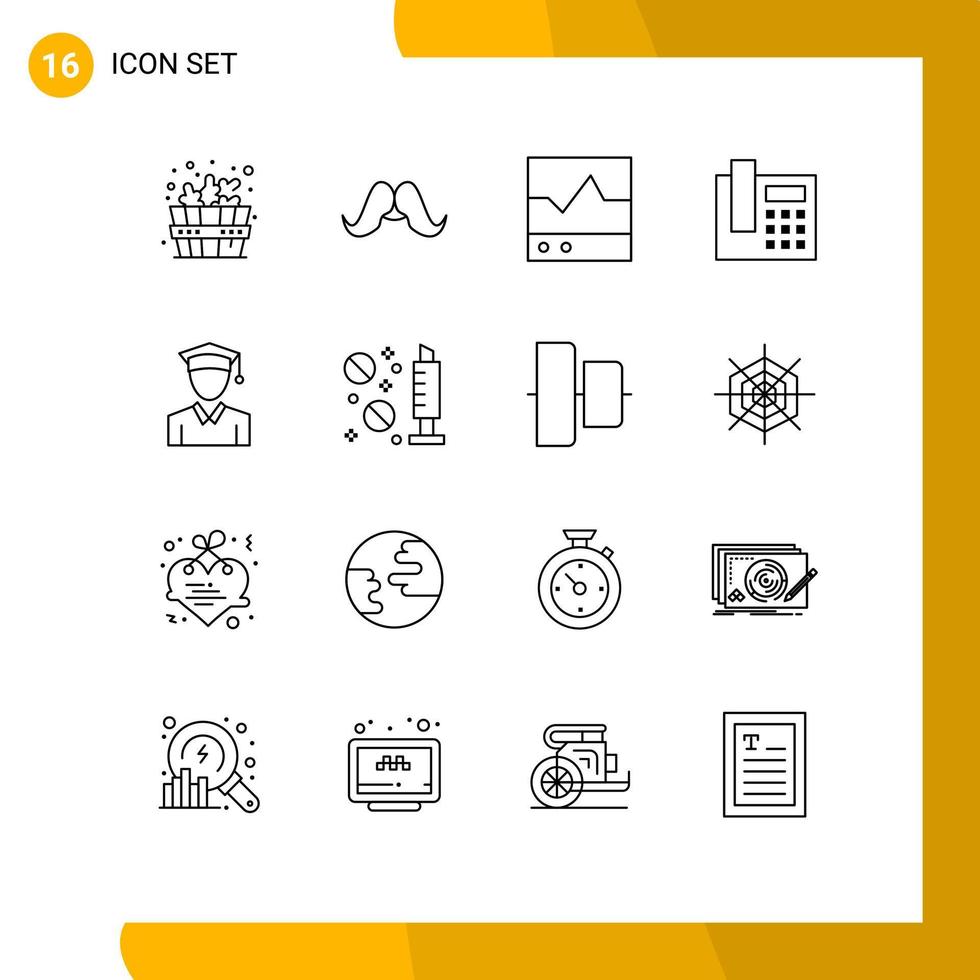 grupp av 16 modern konturer uppsättning för utbildning ring upp enheter telefon omfattning redigerbar vektor design element