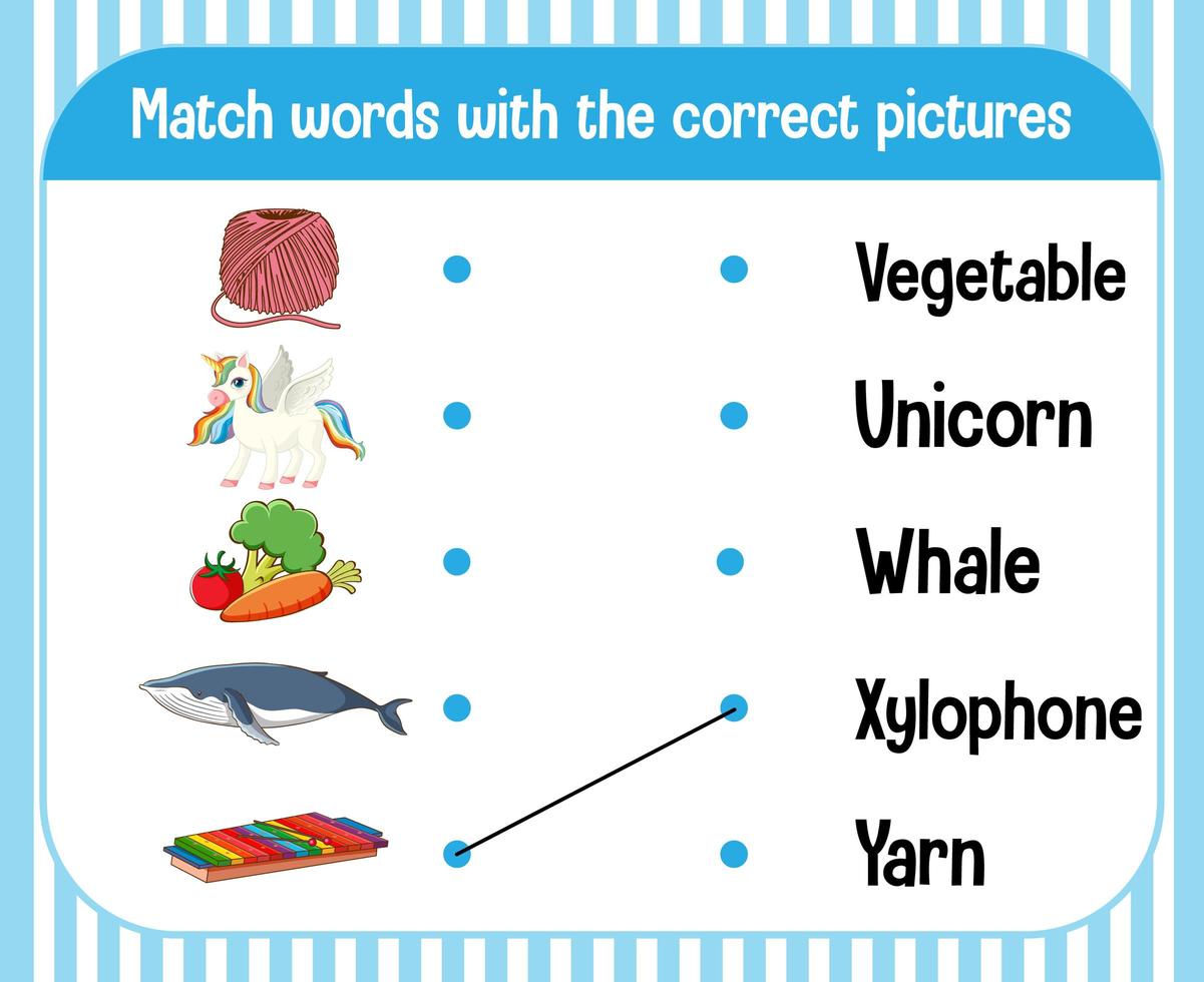 ord till bild matchande kalkylblad för barn vektor
