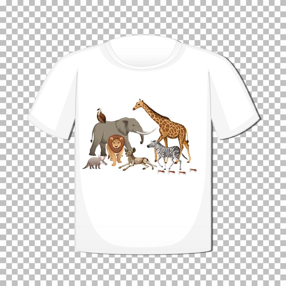 Wildtiergruppenentwurf auf T-Shirt lokalisiert auf transparentem Hintergrund vektor