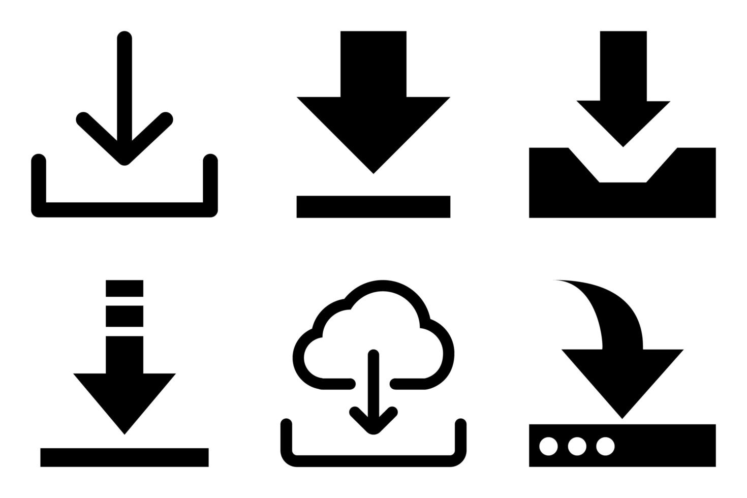 Download-Icon-Set mit sechs Einheiten vektor