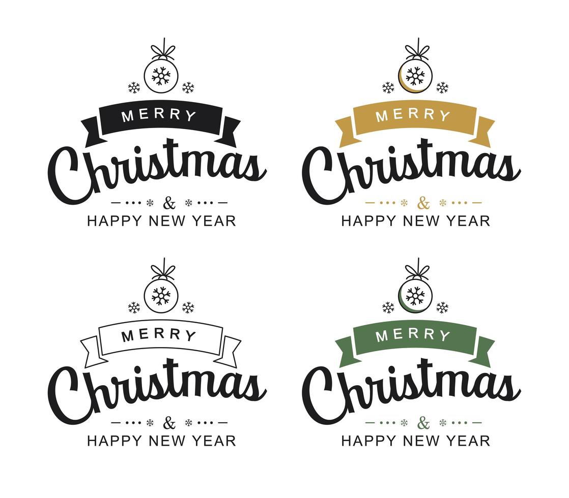 god jul och gott nytt år typografi etiketter vektor