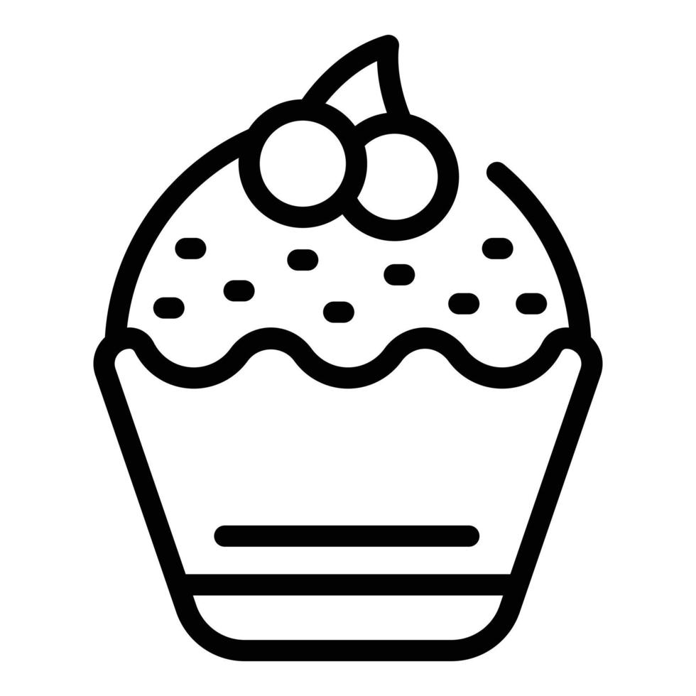 Creme-Cupcake-Symbol Umrissvektor. Café Kirsche vektor