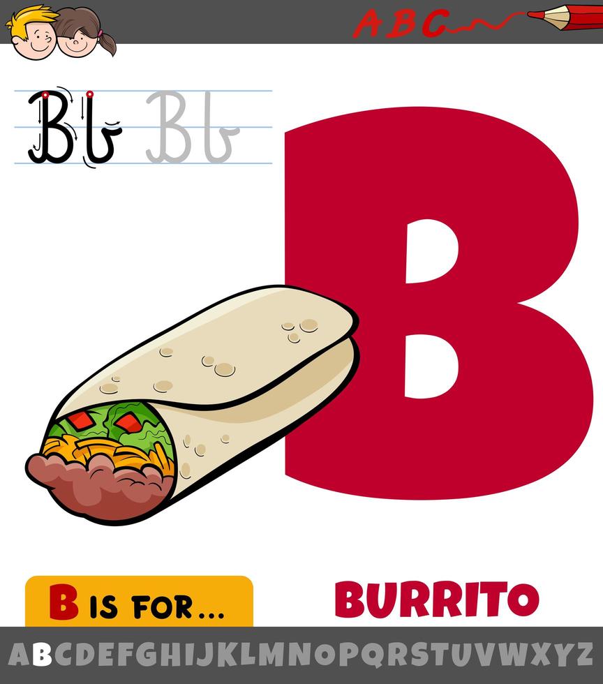 bokstaven b från alfabetet med tecknad burrito vektor