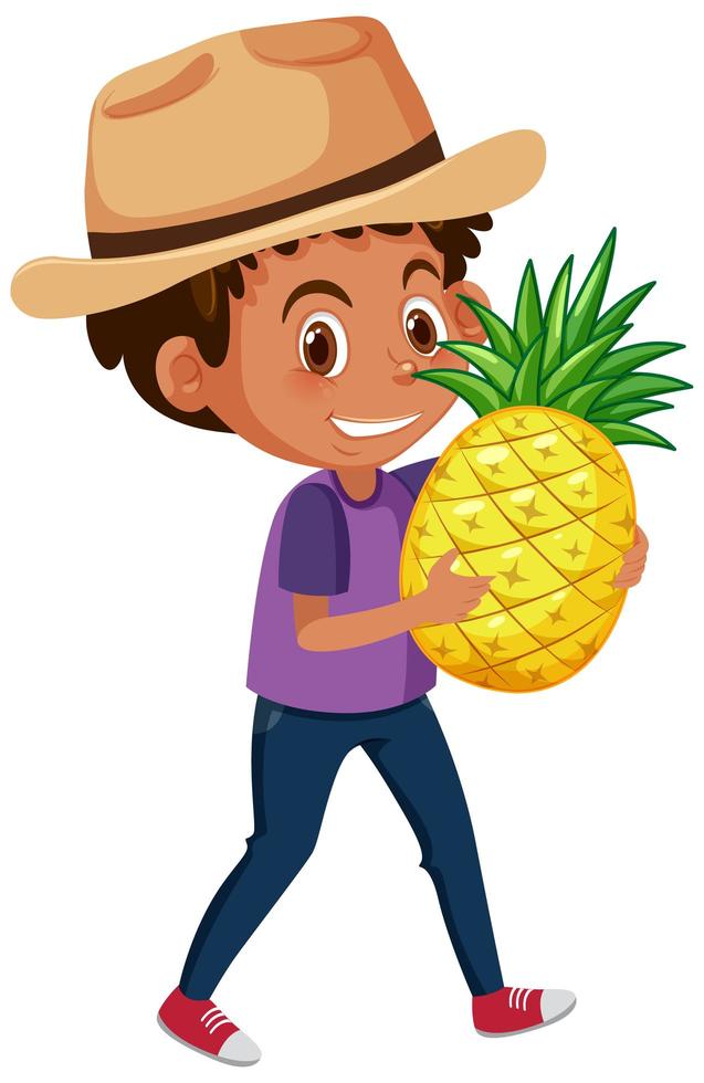 barn seriefiguren håller frukt eller grönsaker isolerad på vit bakgrund vektor