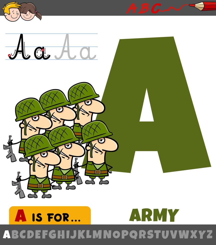 Buchstabe a aus Alphabet mit Cartoon-Armee vektor