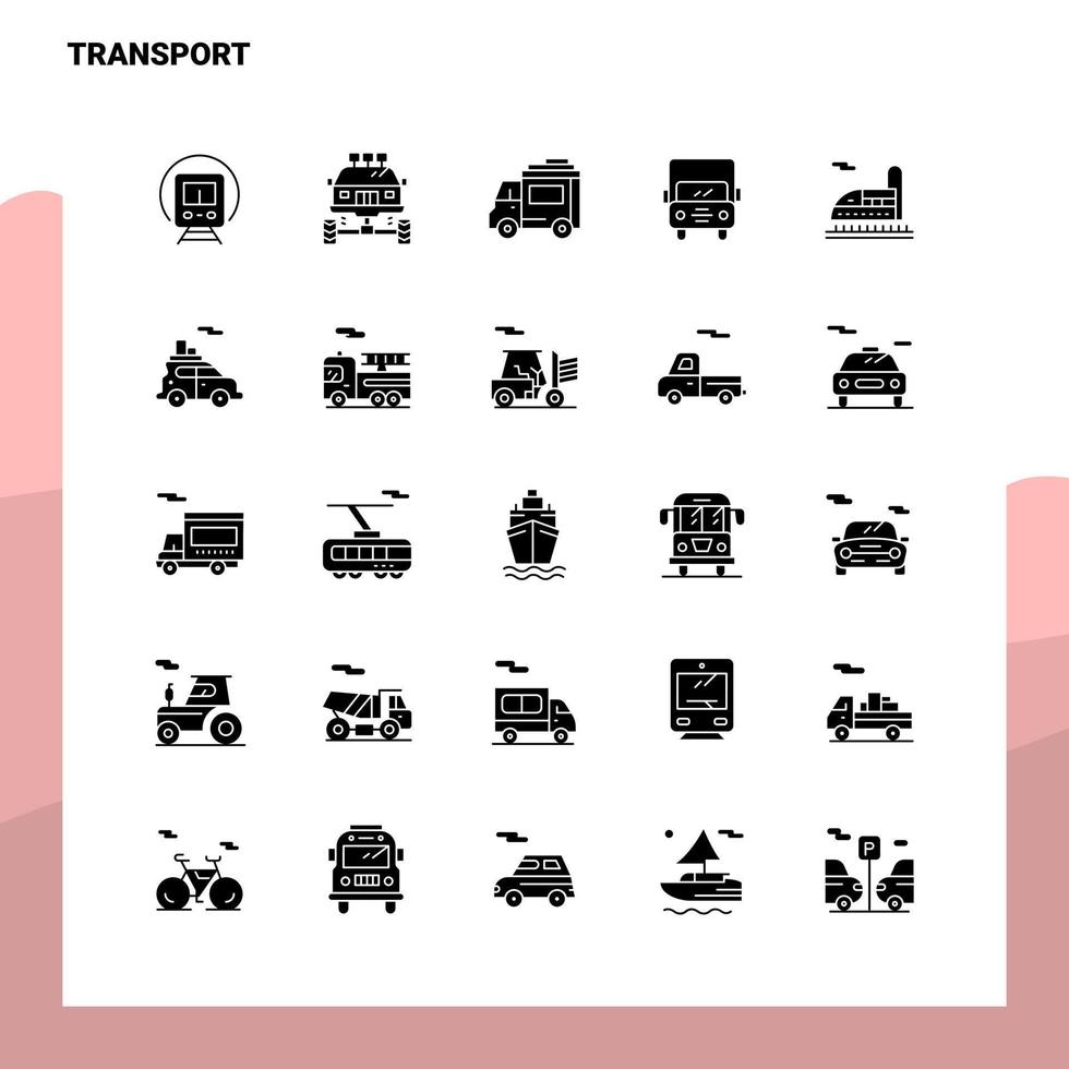 25 Transport-Icon-Set solide Glyphen-Icon-Vektor-Illustrationsvorlage für Web- und mobile Ideen für Unternehmen vektor