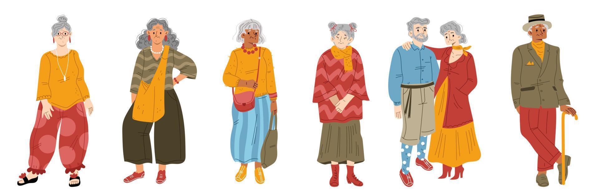 modern gammal människor i mode kläder vektor
