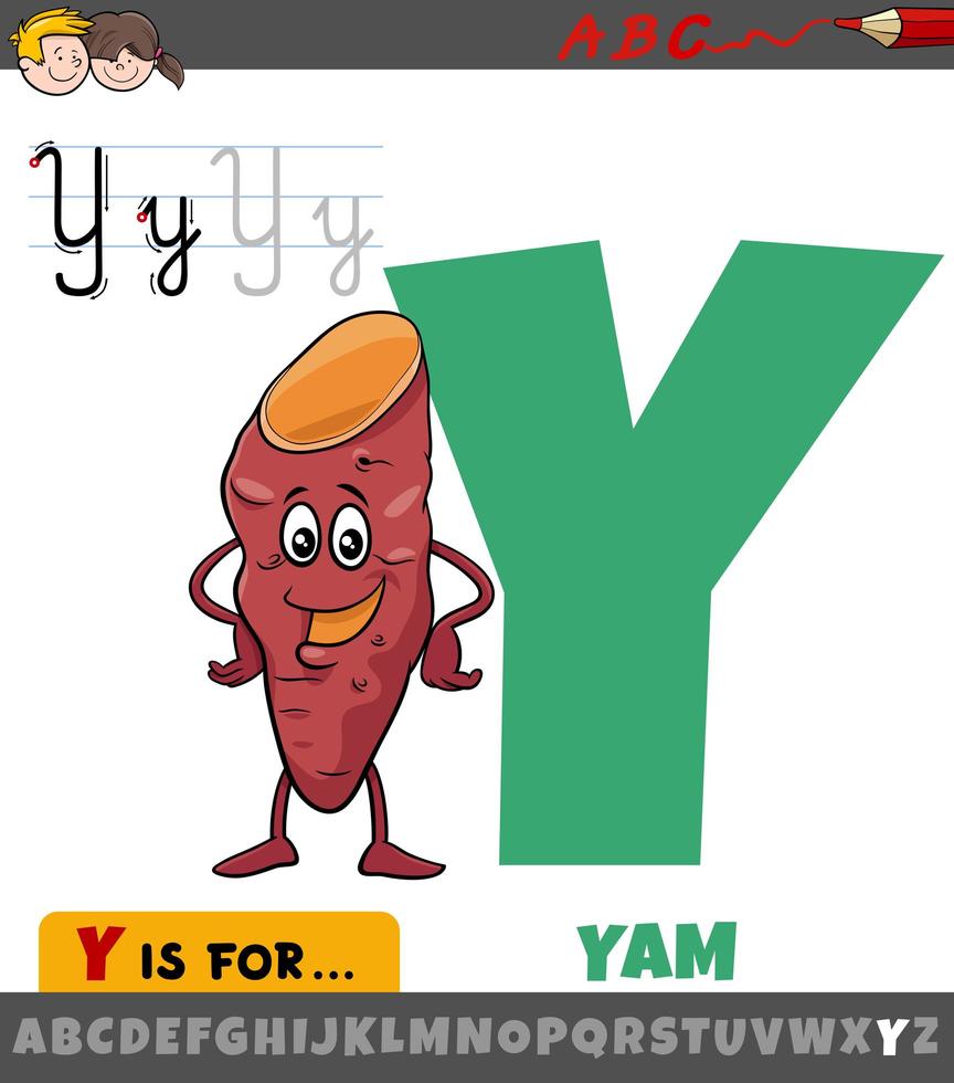 Buchstabe y aus dem Alphabet mit Cartoon-Yam-Gemüse vektor