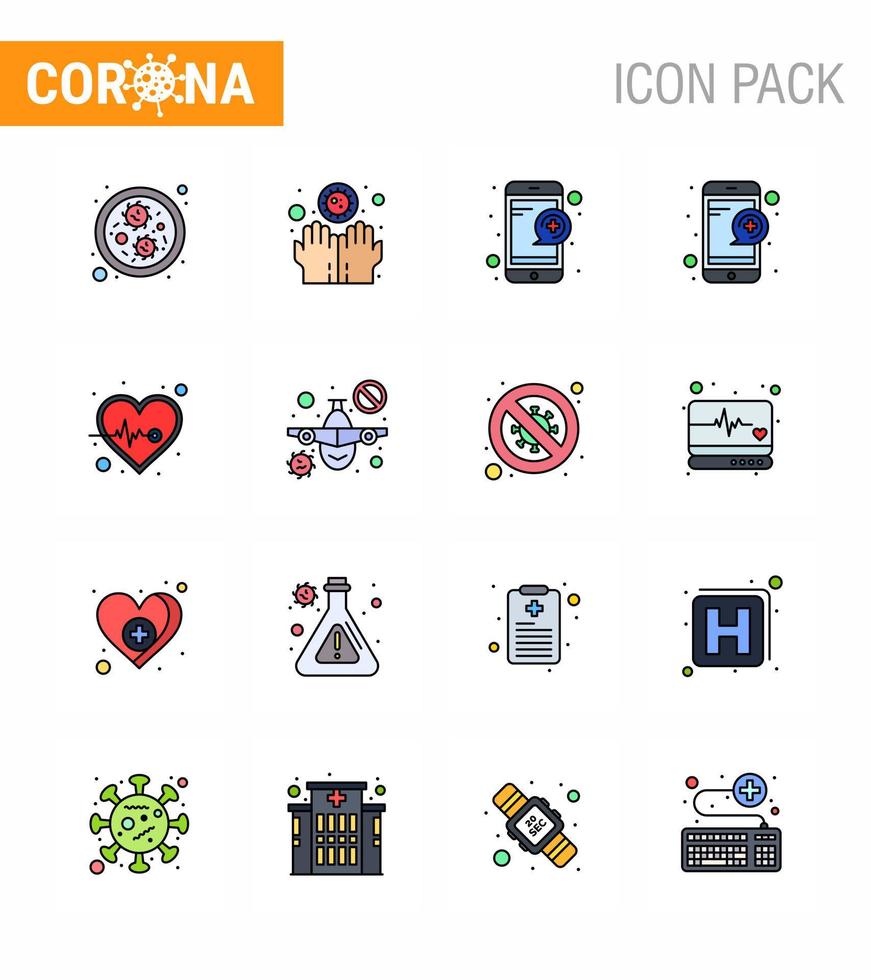16 platt Färg fylld linje coronavirus covid19 ikon packa sådan som resa plan uppkopplad hälsa vård hjärta viral coronavirus 2019 nov sjukdom vektor design element