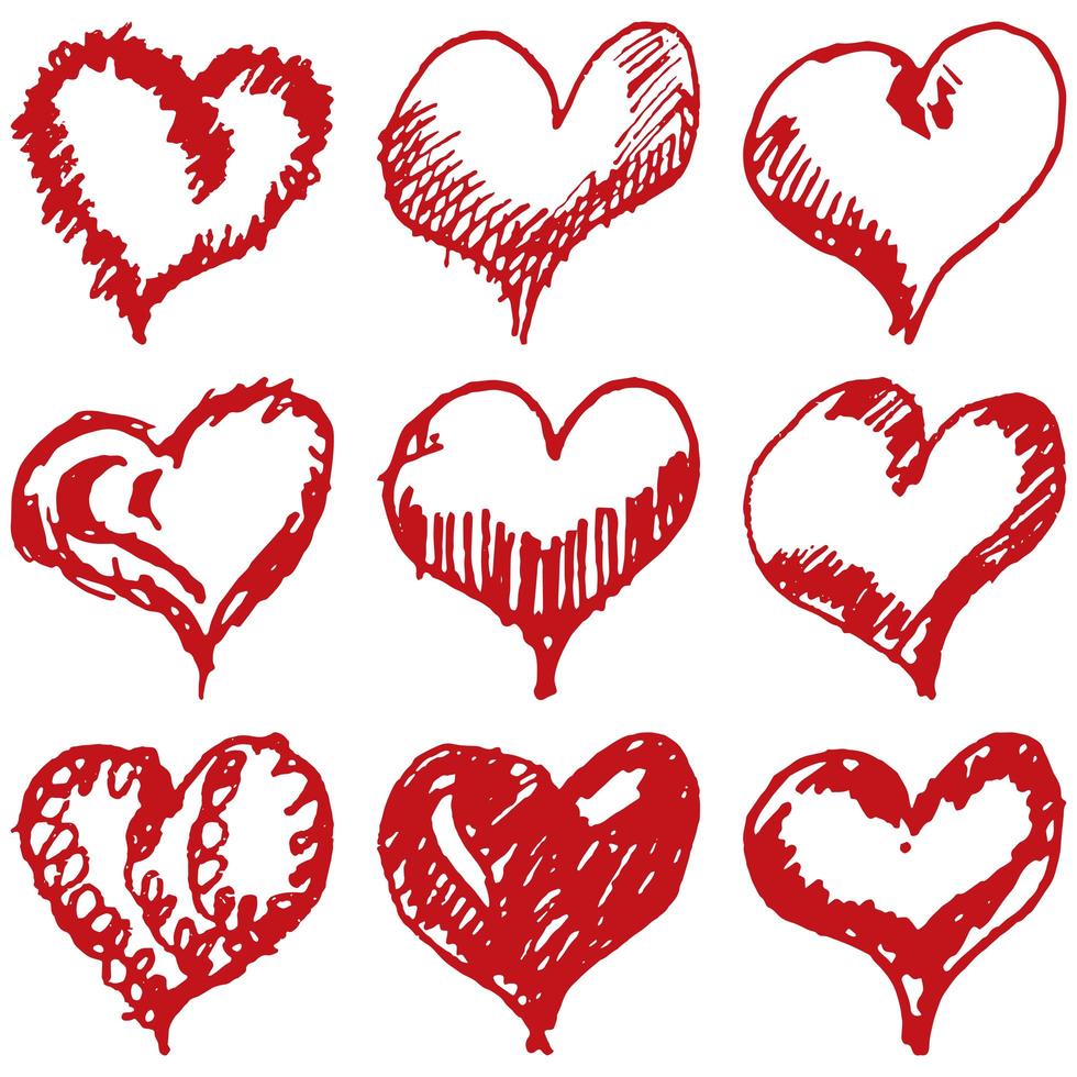 Valentinstag Herzen Skizze gesetzt lokalisiert auf weißem Hintergrund vektor