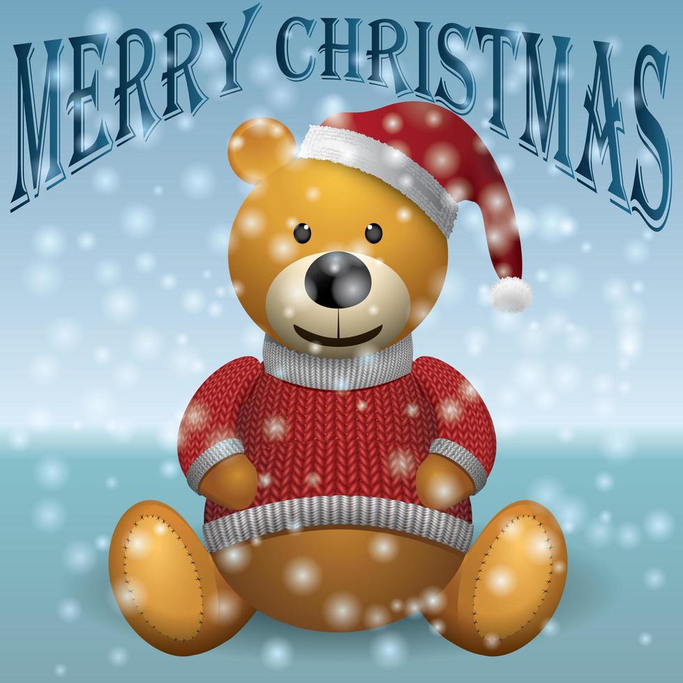 Teddybär im Schnee. Text frohe Weihnachten vektor