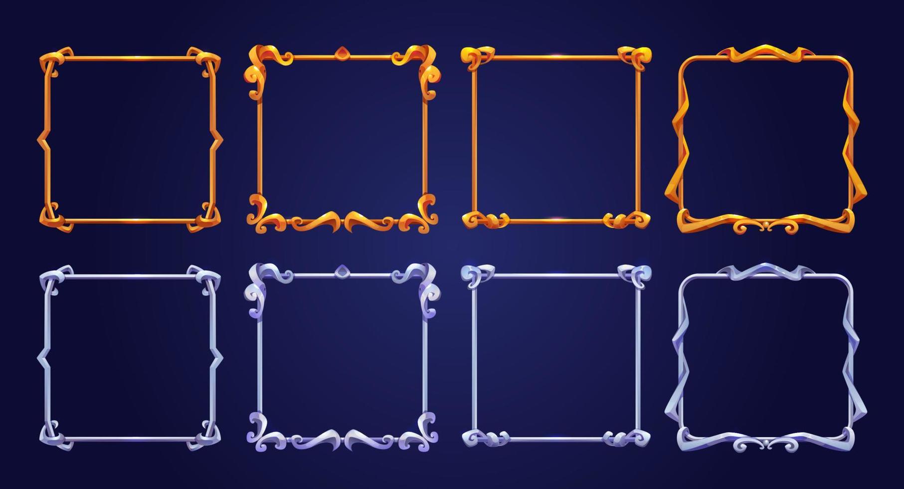 satz quadratischer goldener und silberner ui-spielrahmen vektor