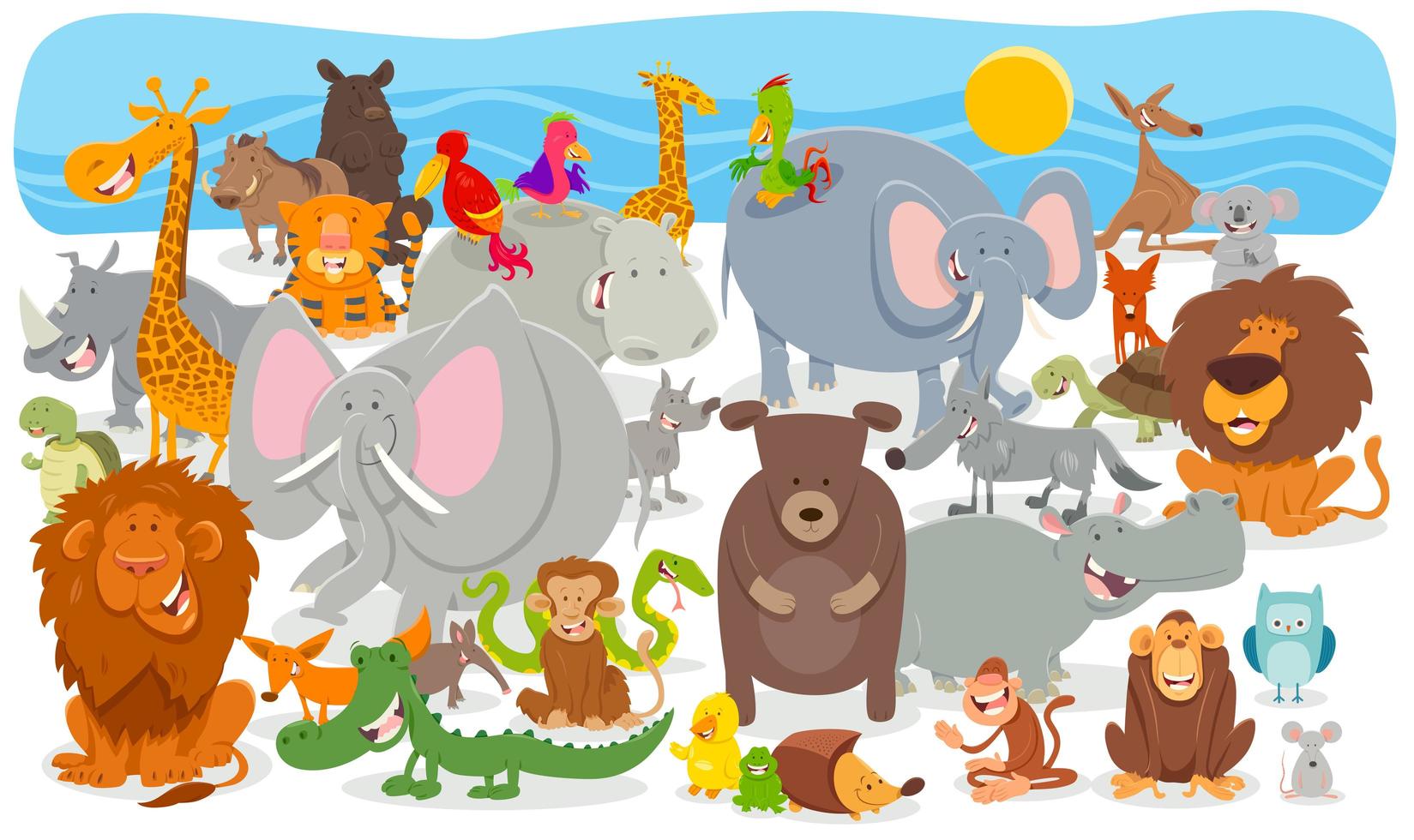 Cartoon Tierfiguren Gruppe Hintergrund vektor