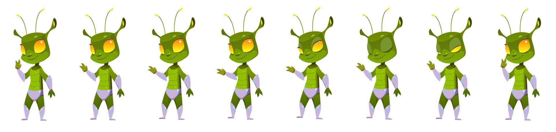 Zeichentrick-Alien-Charakter-Animations-Sprite-Blatt vektor