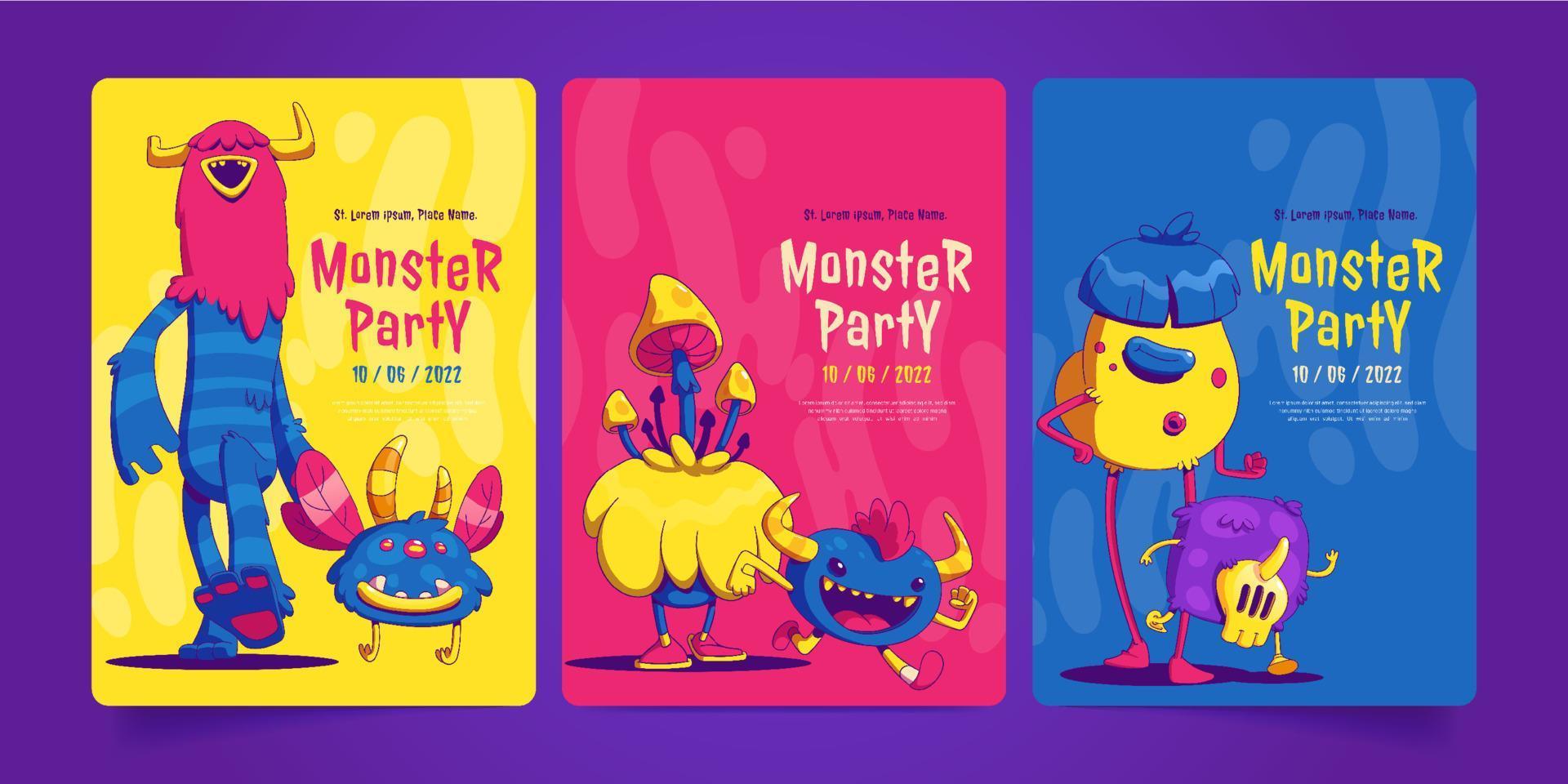 Monster-Party-Einladungs-Flyer-Vorlagen, Poster vektor