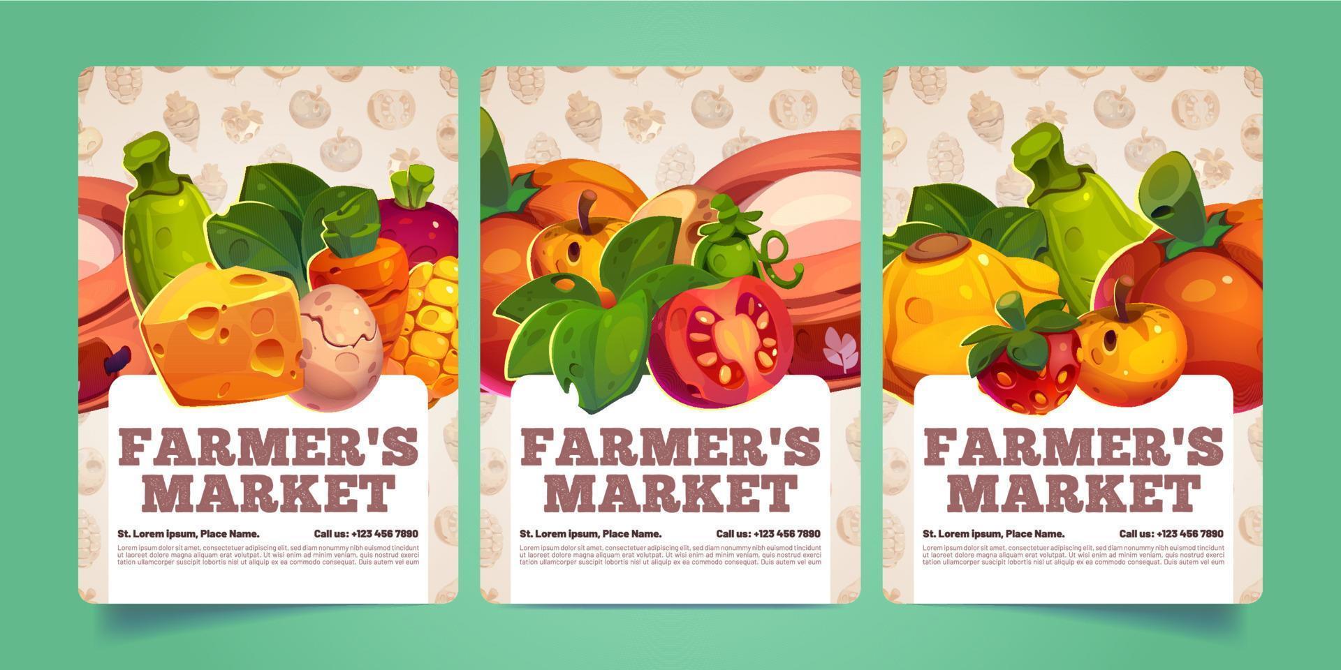 Bauernmarktplakate mit landwirtschaftlichen Produkten vektor