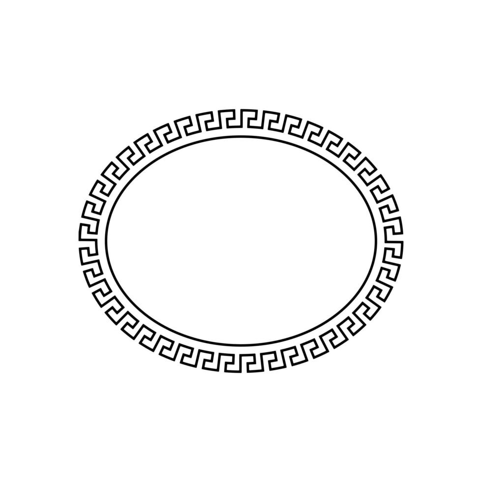 oval ram med antik prydnad mall. ellips utsmyckad bild och Foto gräns med dekorativ gammal grekisk prydnad i retro roman vektor stil