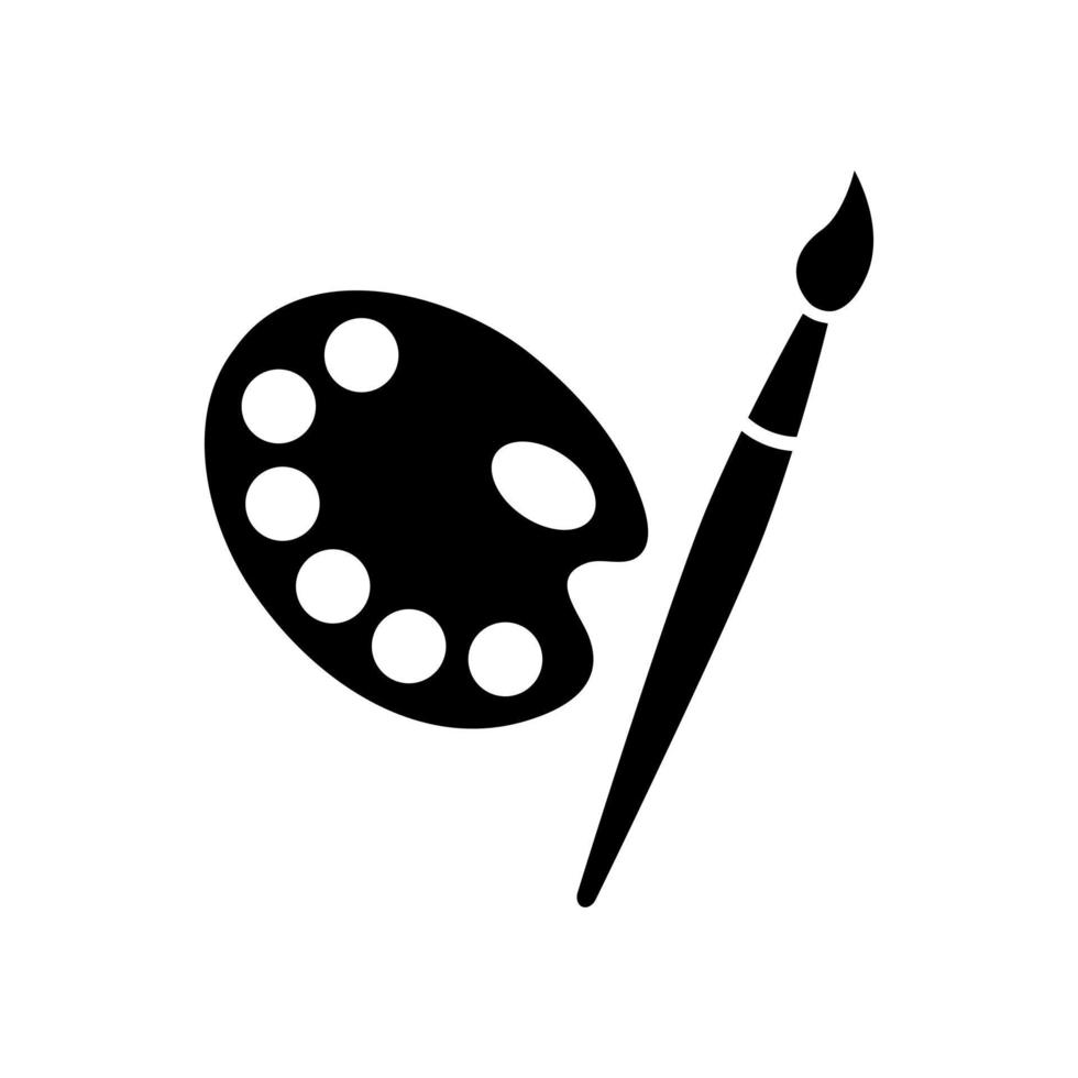 Kunstpalette mit Pinselsymbol. Ovales schwarzes Brett für Künstler mit Farben und Loch für die Hand. Werkzeug für kreative Skizzen und Vektormalereien vektor