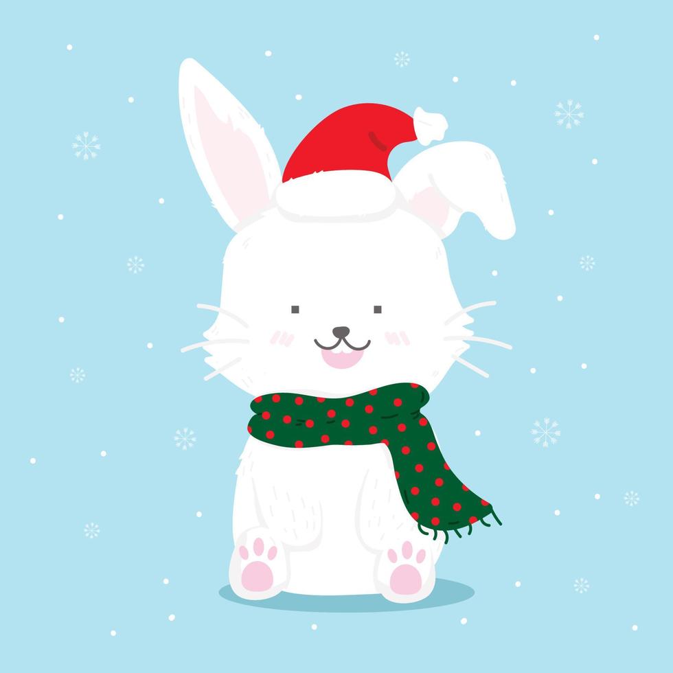 vektor illustration söt kanin bär santa claus hatt .fira jul, ny år