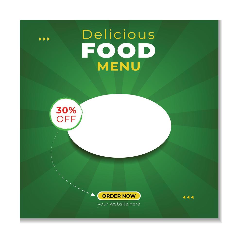 Bearbeitbares Design für Social-Media-Postvorlagen für Lebensmittel und Restaurants. Social-Media-Banner für Lebensmittelunternehmen. Social-Media-Vorlage für Lebensmittel. Gemüse, Junk-Food vektor
