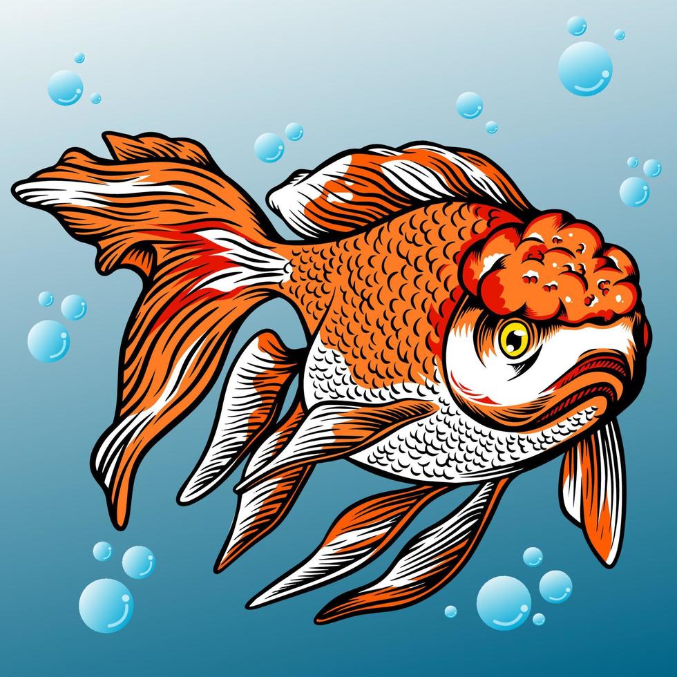 Goldfisch-Vektorillustration mit einem Blasenmuster vektor