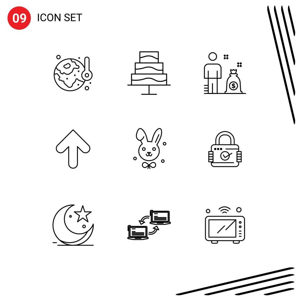 packa av 9 modern konturer tecken och symboler för webb skriva ut media sådan som kanin bynny företag ladda upp pil redigerbar vektor design element