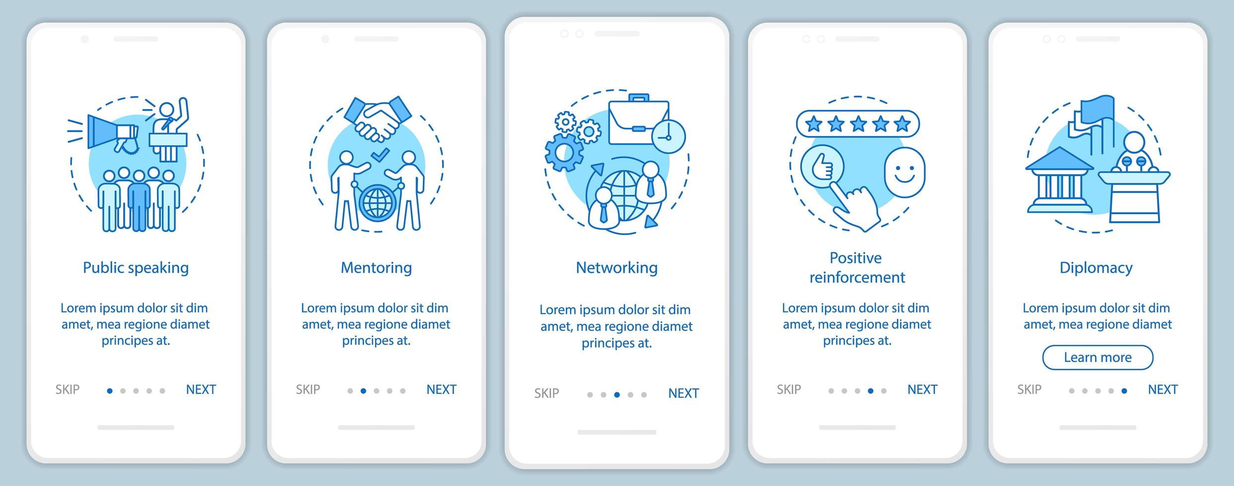 Business Skills Onboarding Mobile App Seite Bildschirm vektor