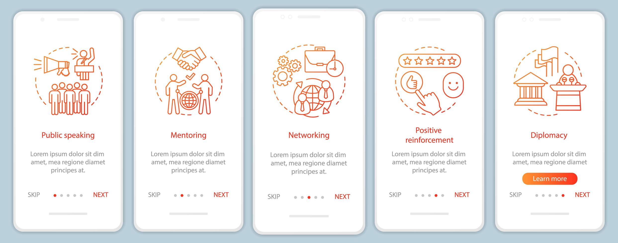 Business Soft Skills Onboarding Mobile App Seitenbildschirm vektor