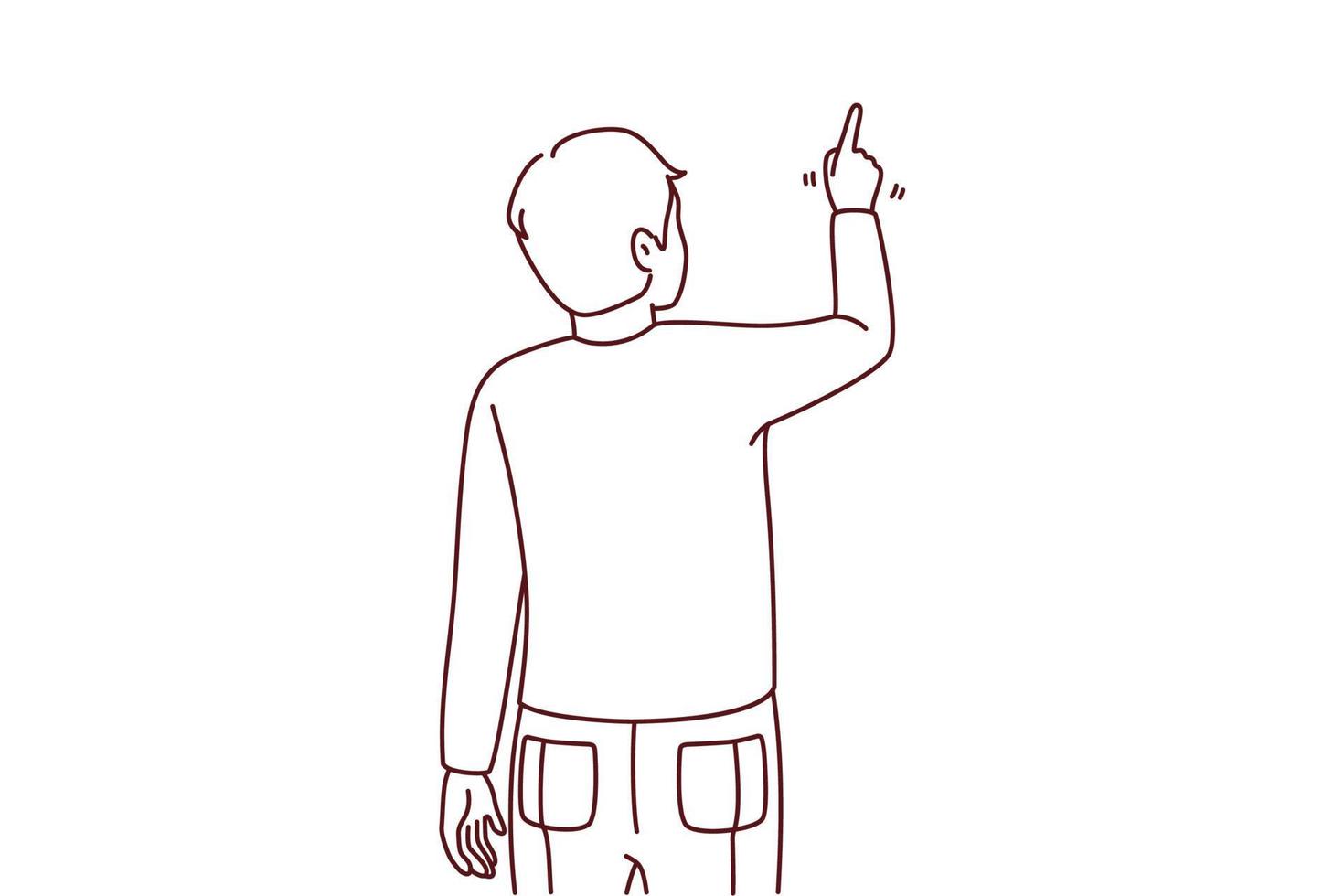 Mann, der mit dem Finger auf eine Leerstelle zeigt vektor