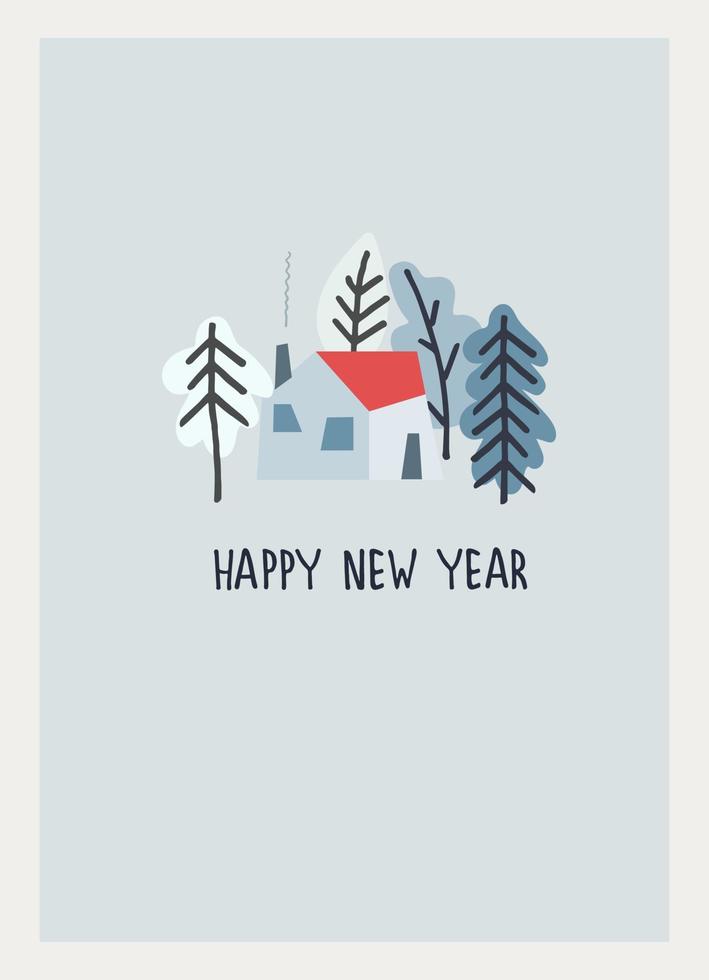 Frohes neues Jahr 2023 Grußkartenvorlage. stilvolles skandinavisches design mit handgezeichnetem schriftzug vektor