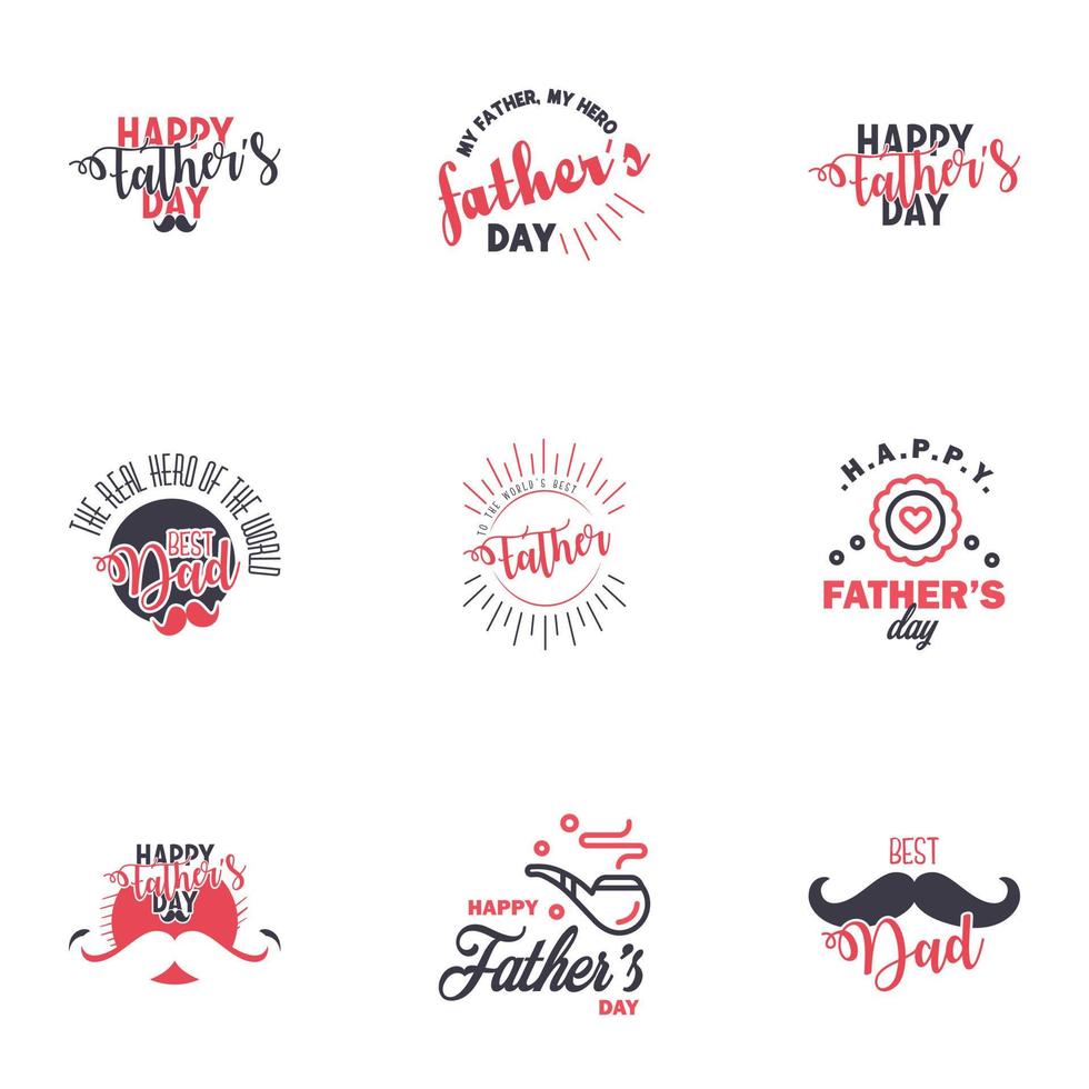 9 schwarze und rosa Happy Fathers Day Design Collection ein Satz von zwölf braun gefärbten Vatertagsdesigns im Vintage-Stil auf hellem Hintergrund editierbare Vektordesign-Elemente vektor